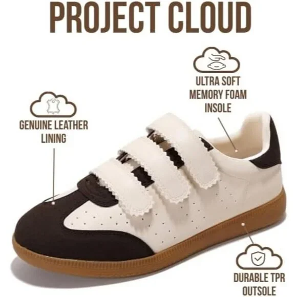 Women's White Black Project Cloud Stylish Shoes Memory Foam Lace-Up Sneakers - Picture 2 of 5